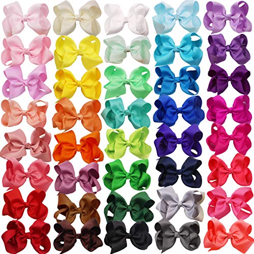 40 Colors Hair Bows For Girls 4.5Inch Boutique Grosgrain Ribbon Bows Alligator Hair Clips Hair Accessories For Baby Girls Toddlers Kids Children Teens #TOP1