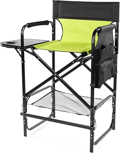 31'' Tall Directors Chair,Portable Seat Folding Camping Chair,High Bar Stool with Built-in Cup Holder, Side Table, Storage Pocket for Makeup