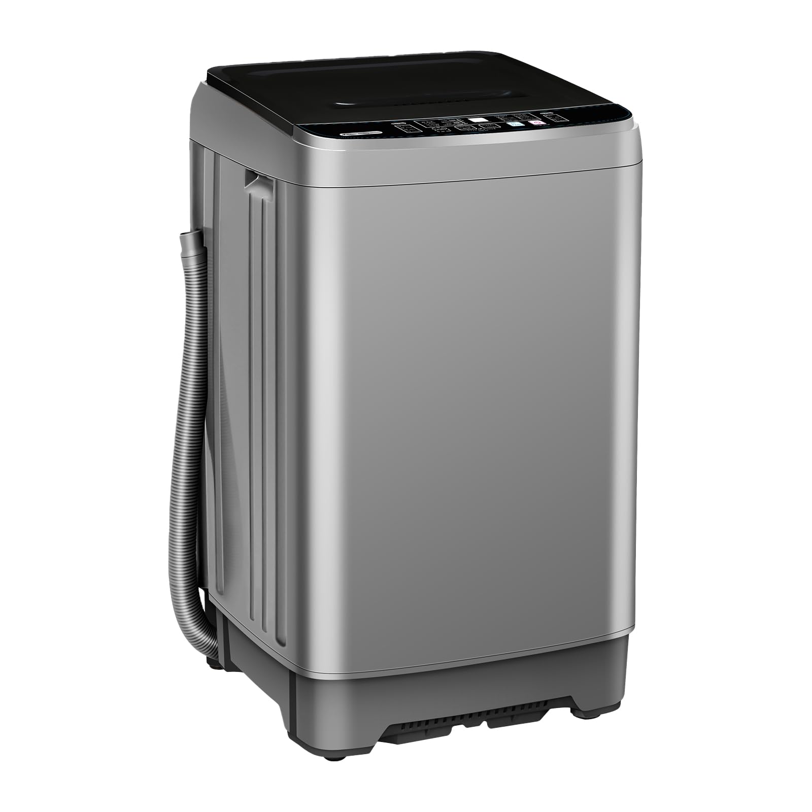 Lavadora portátil compacta BINMIT de 15 6 lb, totalmente automática, con bomba de drenaje, 10 programas, 8 niveles de agua y pantalla LED, ideal para caravanas, camping, apartamentos, dormitorios, color gris oscuro.