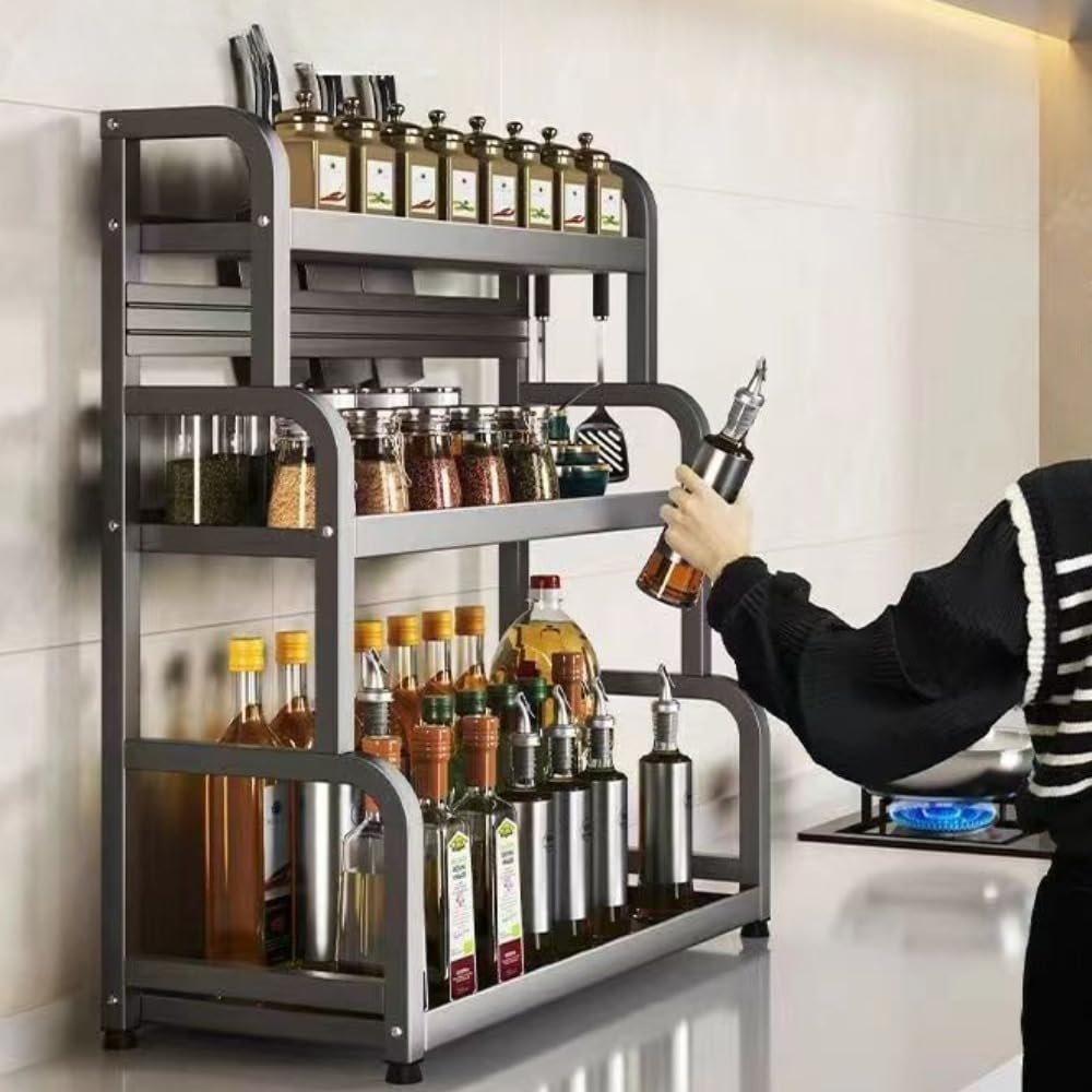 Półka na przyprawy, 2/3-Tier Spice Rack Stand, Spacious Carbon Steel Storage Organiser(2 Tier)
