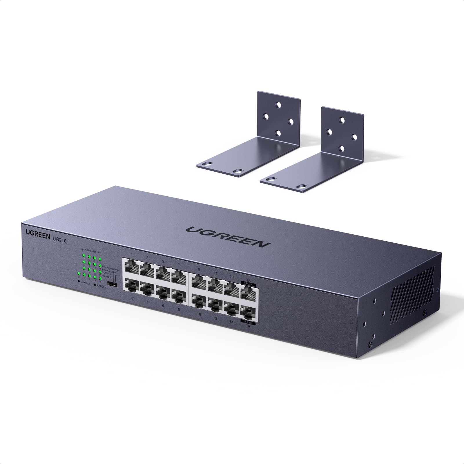 UGREEN Switch Ethernet Gigabit 16 Porte Montaggio Desktop o a Parete | Hub Rete LAN 1000Mbps per Ufficio e Casa Multiporta RJ45 Compatibile con PC TV Stampante Telecamera Router