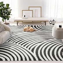 Abani Nomad Cream & Black Area Rug 5 x 8 for Living Room, Bedroom - Black Linear Curves Design - Durable & Easy to Clean