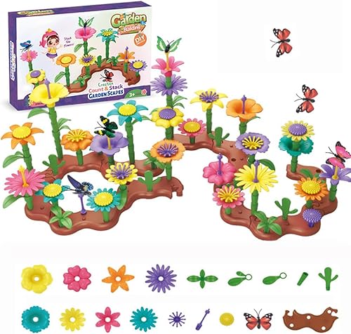 Bloques Juguetes Jardín de Flores para Niñas Juguetes STEM, Juguete Educativo Jardinería Juego de Simulación Mejorar DIY Flor Apilamiento Juguetes