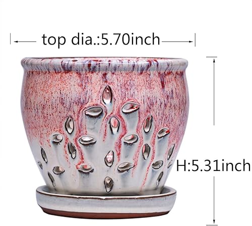 Miniatura 3 de Macetas de orquídeas con agujeros, contenedor redondo de cerámica de 5.7 pulgadas, maceta para suculentas, maceta de mariposa, alféizar de ventana,