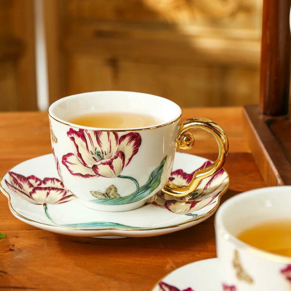 Tazza da tè in Ceramica con Vassoio, Resistente al Calore con Manico, Tazza da tè per Ragazze, Tazza da caffè, Tazza da tè pomeridiano, piattino