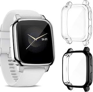 [2-Pack] Soft TPU All-Around Screen Protector Case Compatible for Garmin Venus sq/Venus sq Music (Black+Clear)