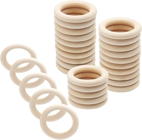 Uenhoy 30 anillos de madera natural de 1.969 in2 pulgadas, anillos de madera sin terminar para manualidades, anillos de macramé, fabricación de joyas