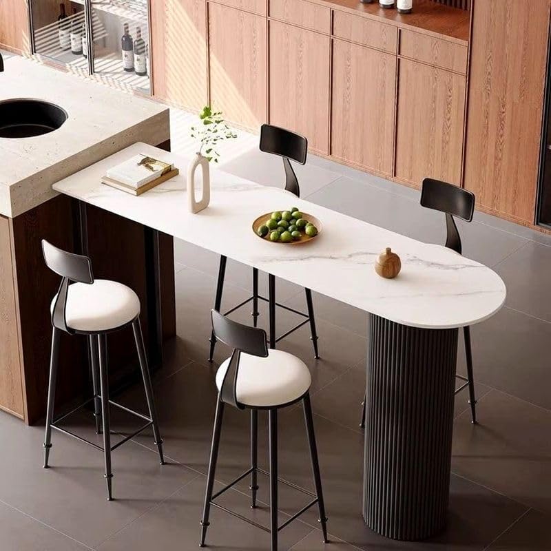 CraftThink Modern Asymmetrical Stone Top Bar Table, Pub Table High Top Table, 47" L x 16" W x 41.5" H, Off-White