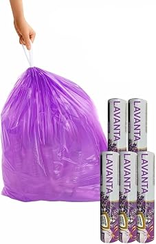 ARVALE Large Size 65X70 Scented Gathered Garbage Bag 5 Packs 50 Pieces Garbage Bag 60 Liter Garbage Bag Lavender