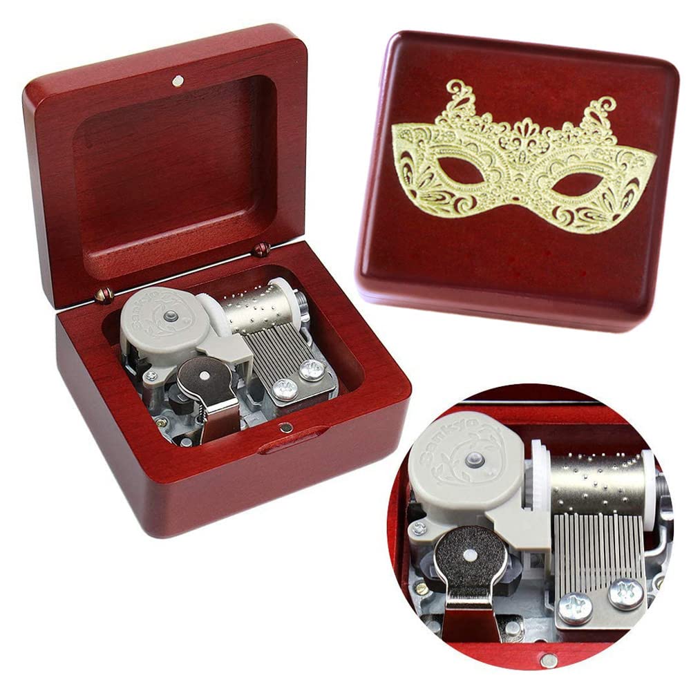 Sinzyo Masquerad Music Box Vintage Wood Carved Wind Up Musical Box Gift For Christmas,Birthday,Valentine's Day (Wine Red Box B)