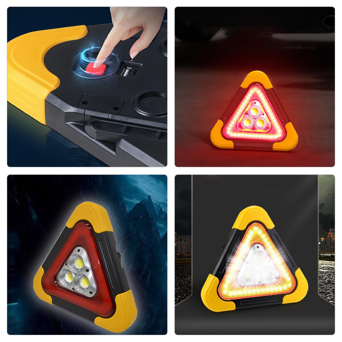Luz de Advertencia Triangular LED para Vehículo Base Abs | Señal Portátil, Diseño Estable de Tres Patas, Uso en Carretera y Asistencia en Espera