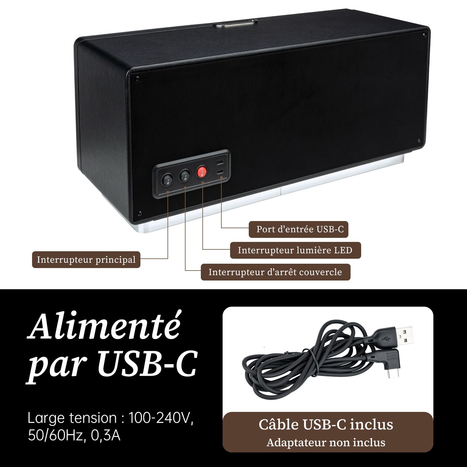 Mcbazel Remontoir pour Montre Automatique - Boîte à Remontre Automatique en Cuir PU Rectangulaire pour 4 Montres, Moteur Ultra-Silencieux avec 4 Cadrans de Montre, Eclairage LED, 4 Modes de Rotation