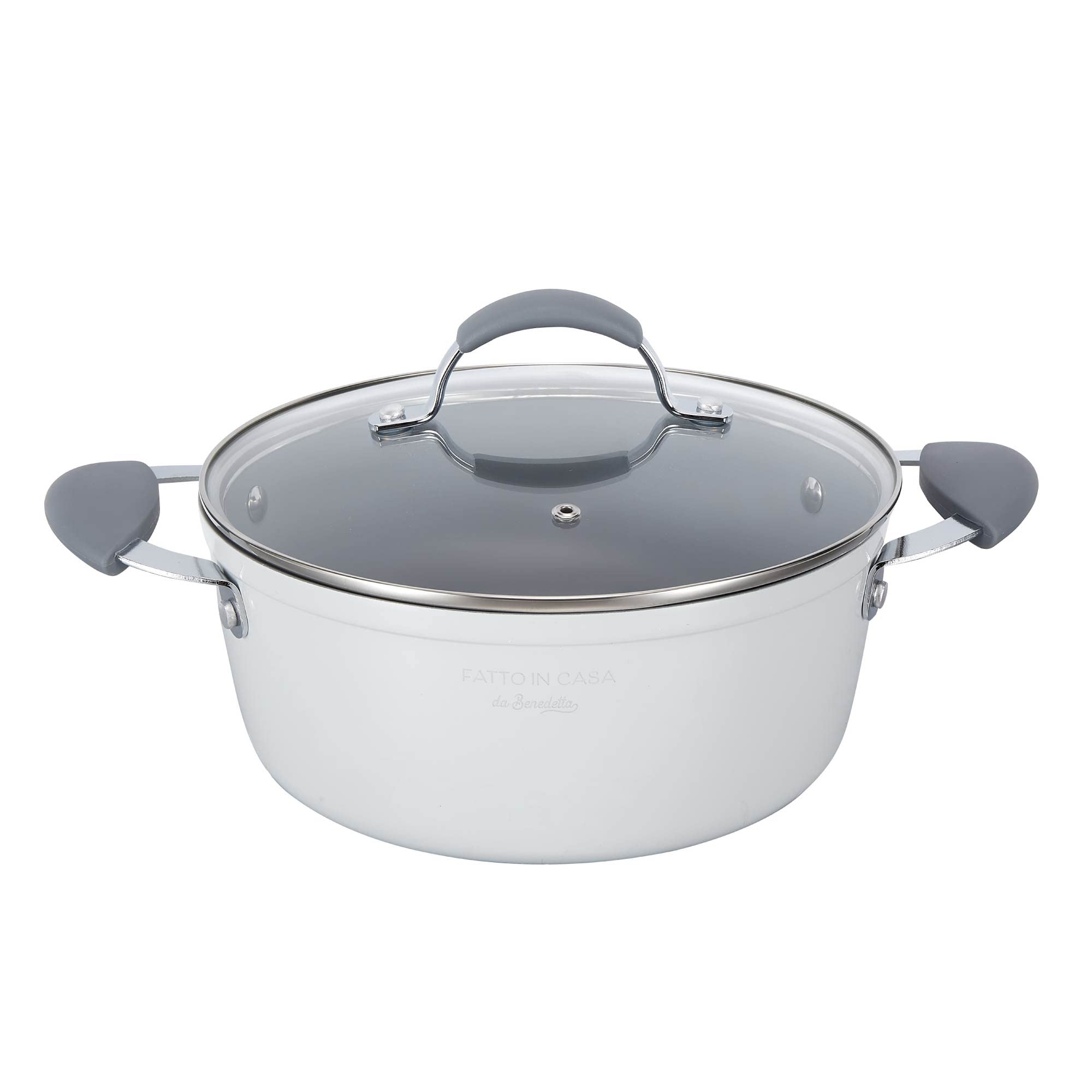 Fatto in Casa da Benedetta Casseruola Antiaderente (Ø 24 cm) in Alluminio 100% riciclabile con Coperchio in Vetro – Adatta anche per Induzione, Non contiene Metalli pesanti (Colore Grigio)