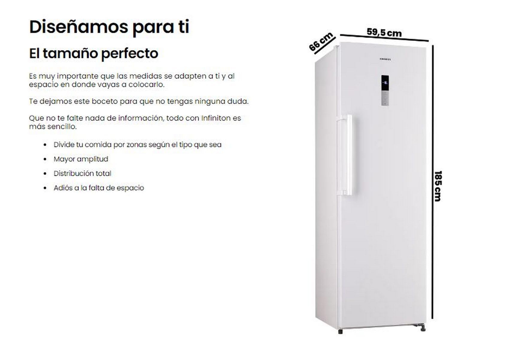 INFINITON Congelador Vertical CV-265L85, 282 Litros, 185 cm, No Frost, E, No Frost Technology, Fast freezing,Alarma óptica y acústica de puerta abierta, Fabricador de hielo (Blanco || CV-265L85WEM)