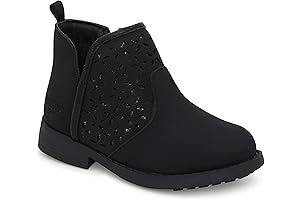 Black Leather Ankle Boots for Toddler Girls with Full Side Zipper