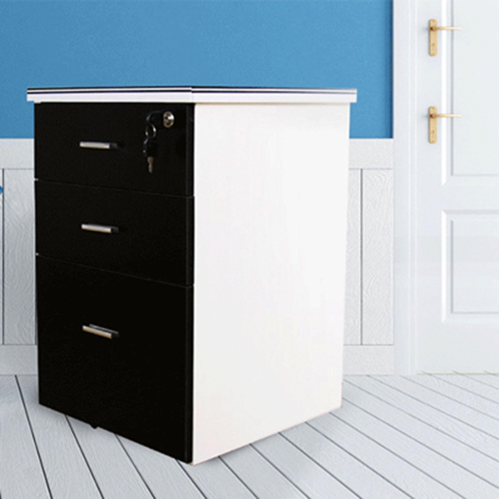 ASerZenith Solid Wood Nightstand With Lockable Drawers And Rolling Wheels Office Document Storage Cabinet For Desktop Nizing,B