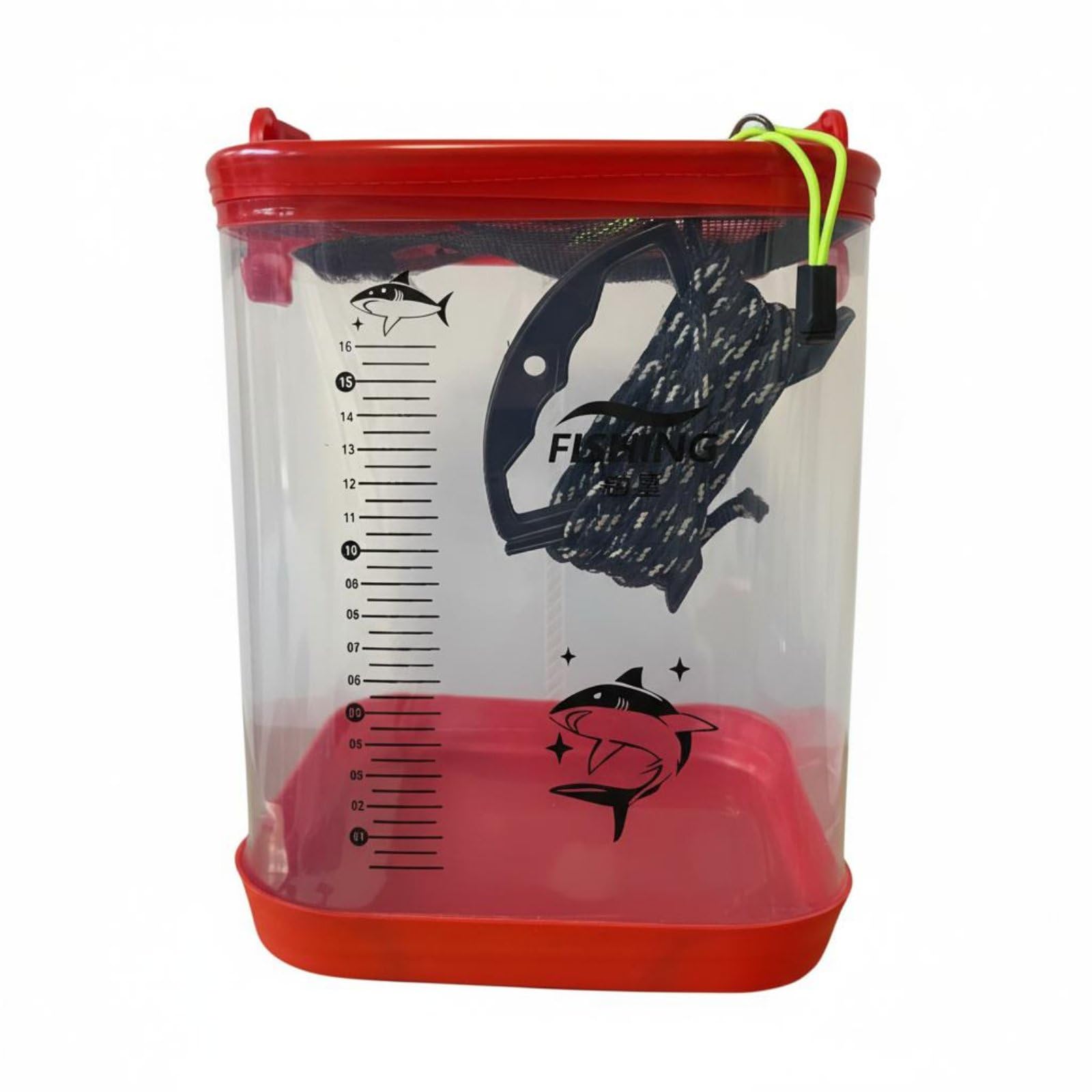 Ojiva® Includes Rope Transparent Live Catch Pail Breathable Mesh Lid Foldable Fishing Pail Leak-Proof Collapsible Pail Aeration Ready for Anglers, Outdoor, Camping, Red, 20-20-23cm-image-7