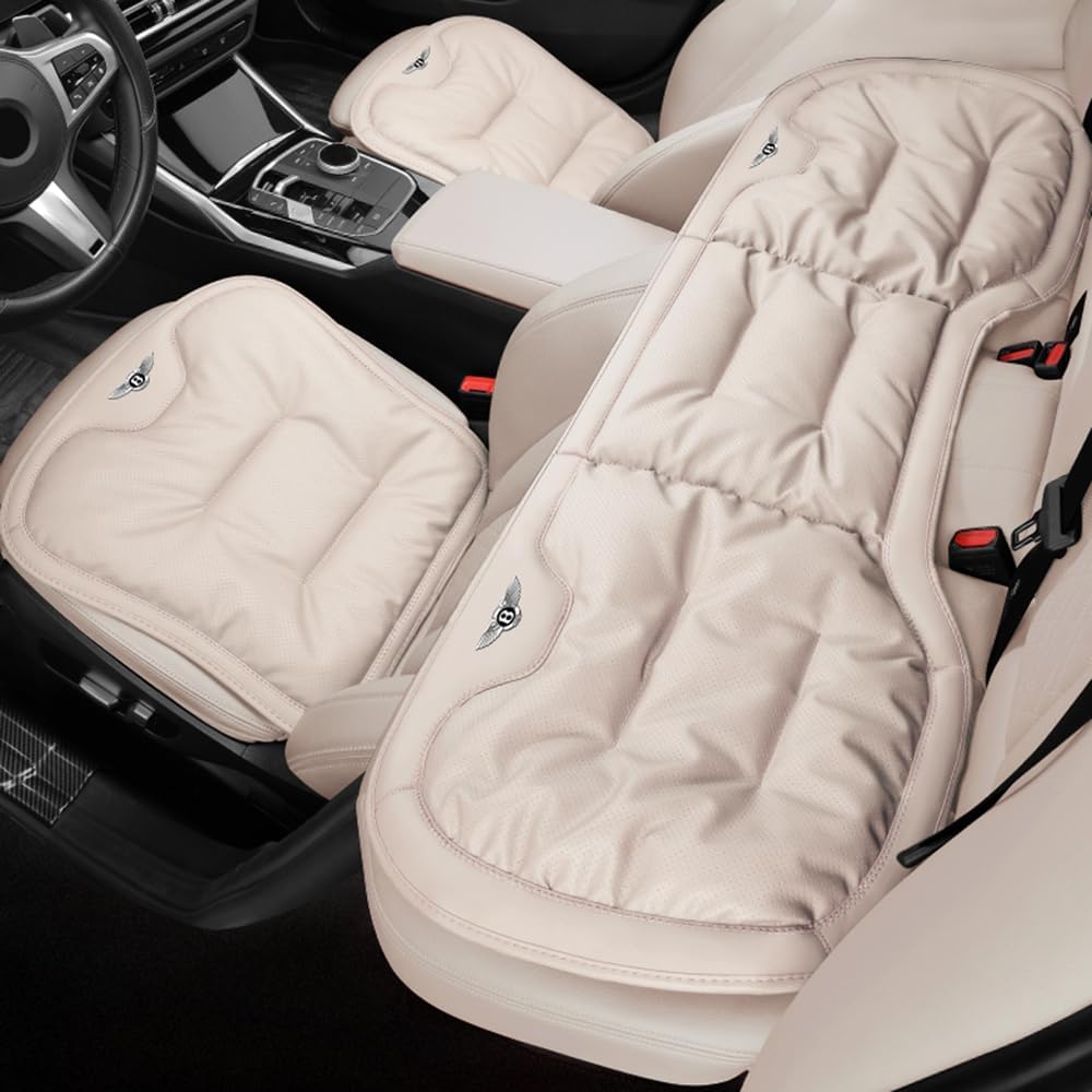 Car Seat Cushion for Bentley Continental GTC Cabriolet 2.Gen/GTC Speed/GTC Supersports, Comfortable Soft Plush Leather Cushions Breathable Non-Slip Car Seat Protector,Beige-Three-piece Set