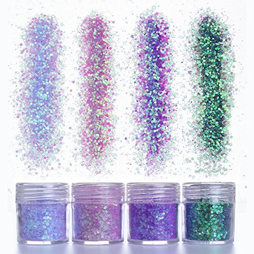 NICOLE DIARY 4 Boxes Chunky Glitter Gradient Paillette Iridescent Flakies Nail Sequins for Nail Face Body Hair Art