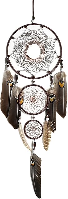 Camidy Dream Catcher with Feathers, Indian Style Knitted Circular Net Feather Fairy Hanging Dream Catcher Home Room Wall Hanging Decor  (Brown)
