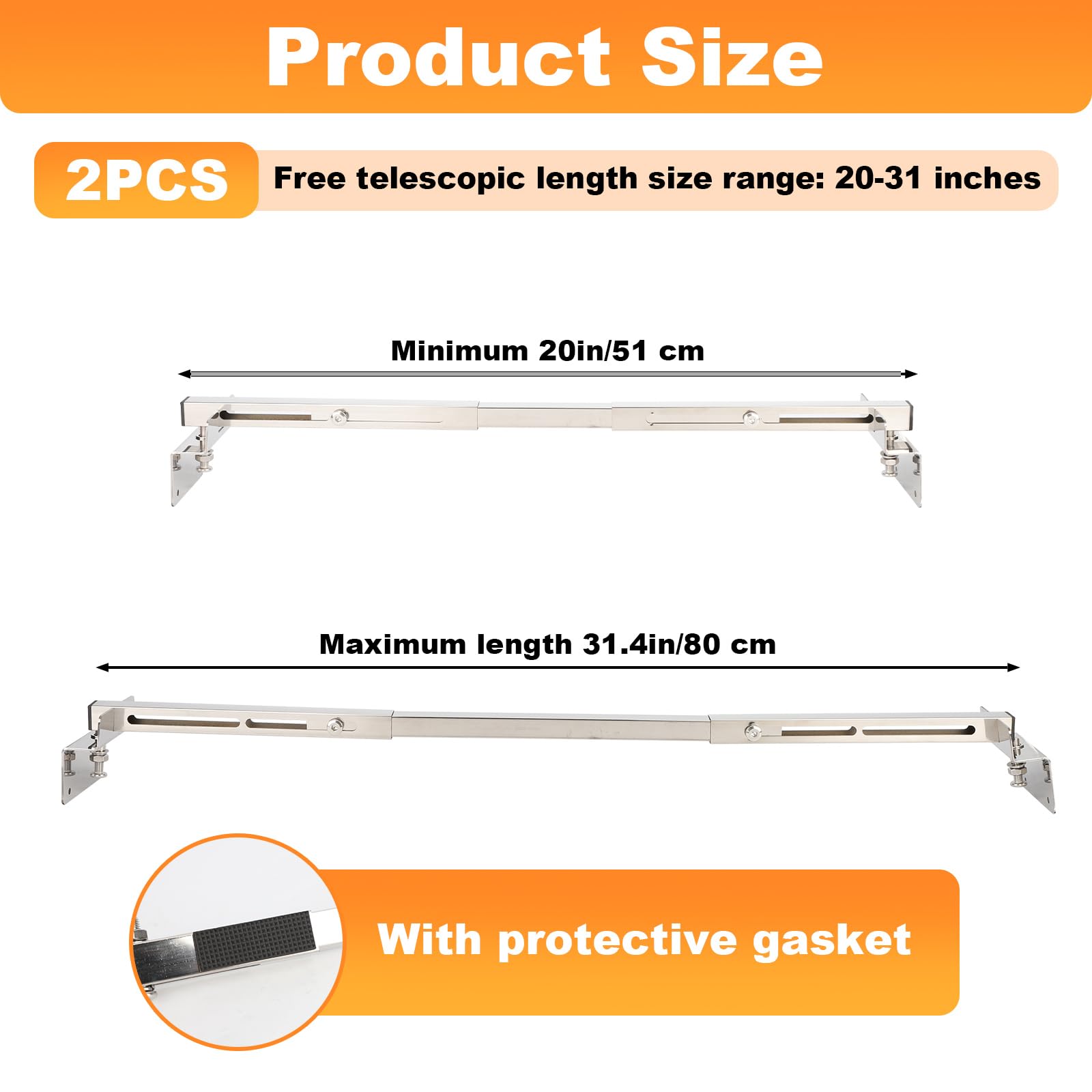 2 soportes para fregadero de montaje inferior, 51-80 cm, kit de instalación ajustable de acero inoxidable para fregadero de cocina y baño, soportes de fregadero de montaje inferior, 50,8-80 cm