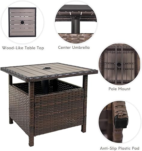 Miniatura 6 de Sundale Outdoor Soporte para sombrilla de patio para todo tipo de clima, mimbre de ratán de 22 pulgadas, mesa de paraguas, muebles de jardín, mesa