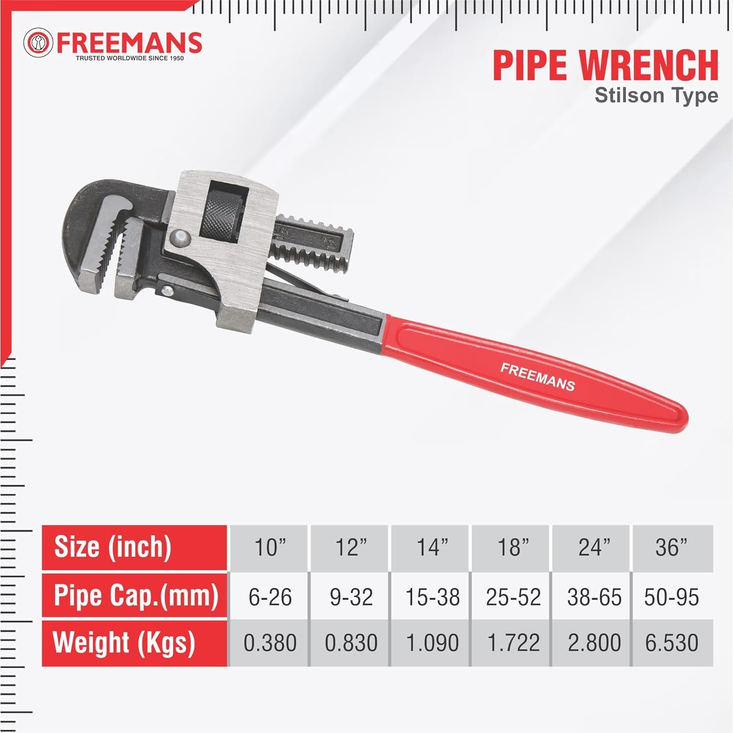 FREEMANS 18-Inch Stillson Type Pipe Wrench with Induction Hardened Teeth and Dip Painted Handle - 450mm Ideal for || Construction || Heavy-Duty Applications for Industrial & Professional Use 4