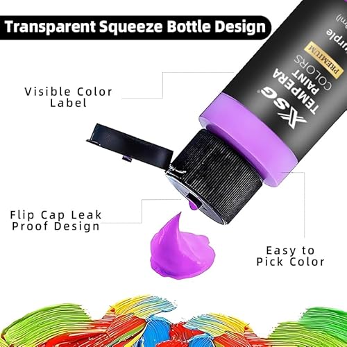 ABEIER XSG Temperafarben Waschbare Farben, 18 Farben × 60ml Kinder Plakatfarbe auf Wasserbasis, sicher und ungiftig, 15 leuchtende + 3 Metallic-Farben, geeignet für Kleinkinder und Kindermalerei