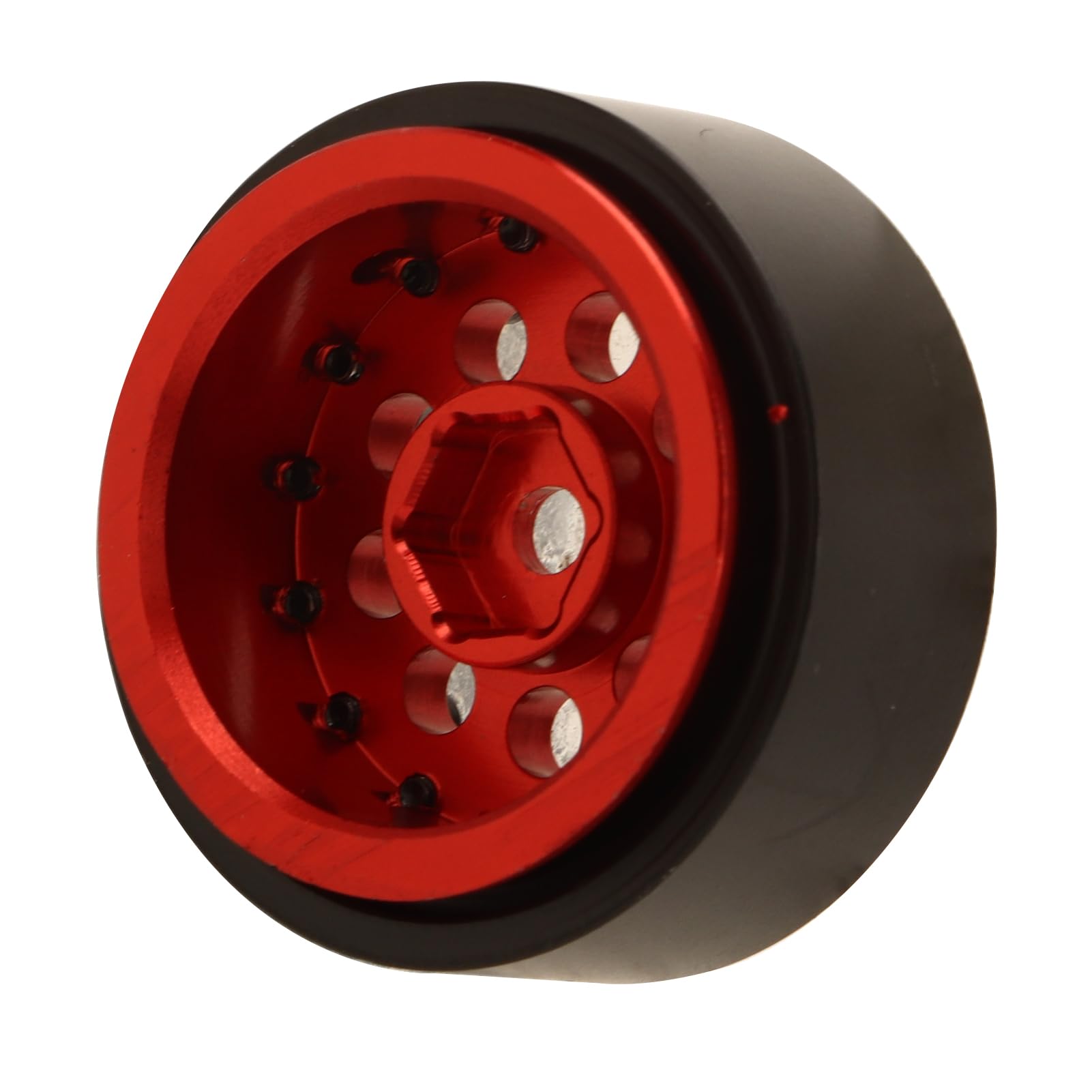 Set di 4 cerchi per RC, cerchi in lega di alluminio per auto RC FMS FCX24 1/24, ruota RC in metallo lavorato a CNC e leggero con contrappesi, finitura rosso titanio