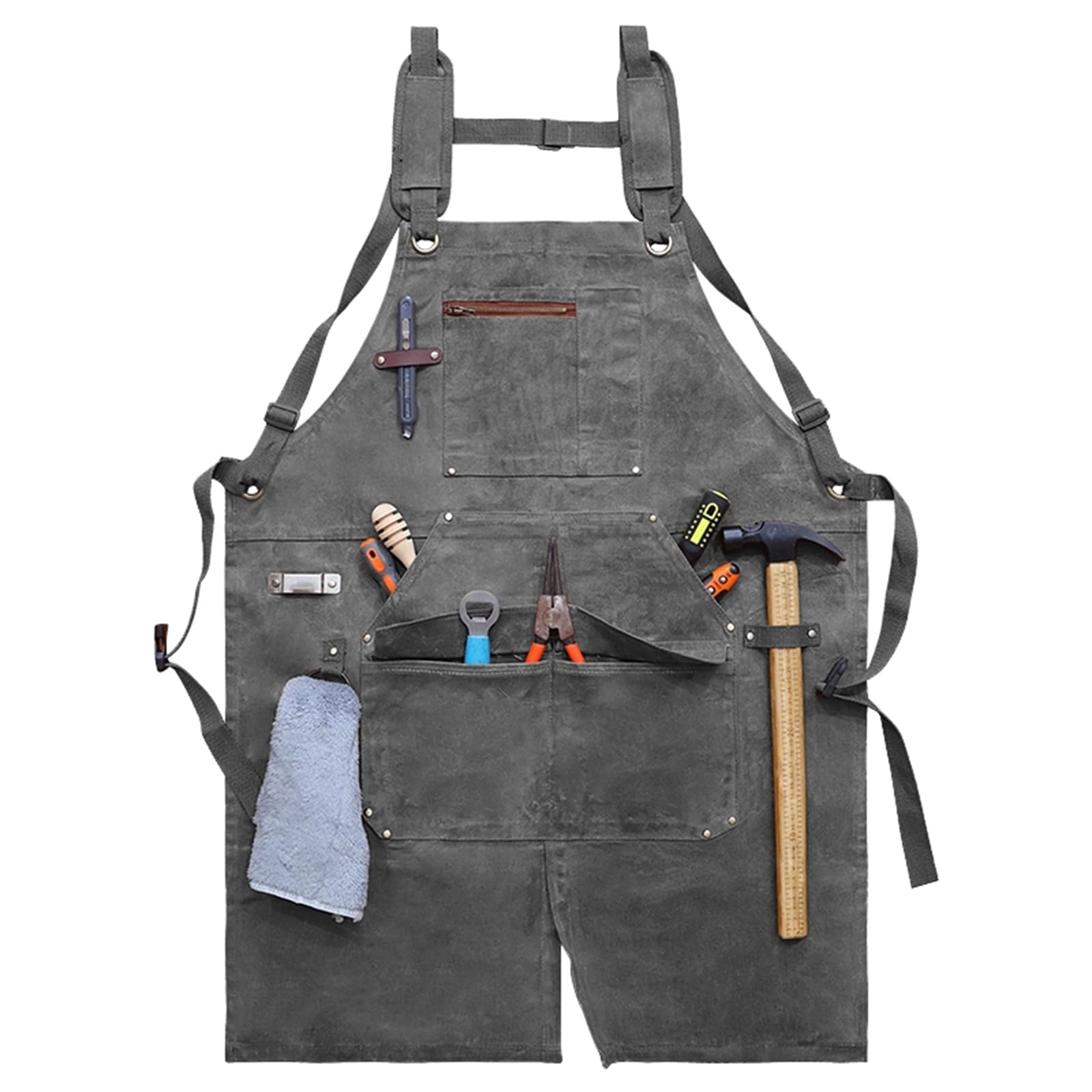 Tablier De Travail Résistant À l'eau Ciré Toile Outil Tablier avec Poches À Outils Tablier D'Atelier De Menuiserie Grey,One Size