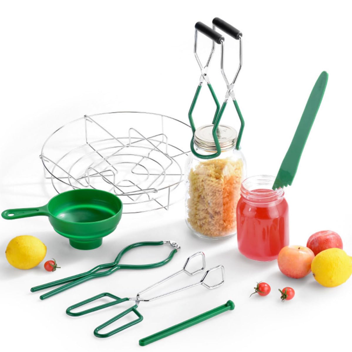 BETOOKY 7 Stück Marmeladendosenzangen aus Edelstahl und Silikon mit Praktischem Einmachgestell und Trichter für Komfortables Einkochen und Einmachen in Küche