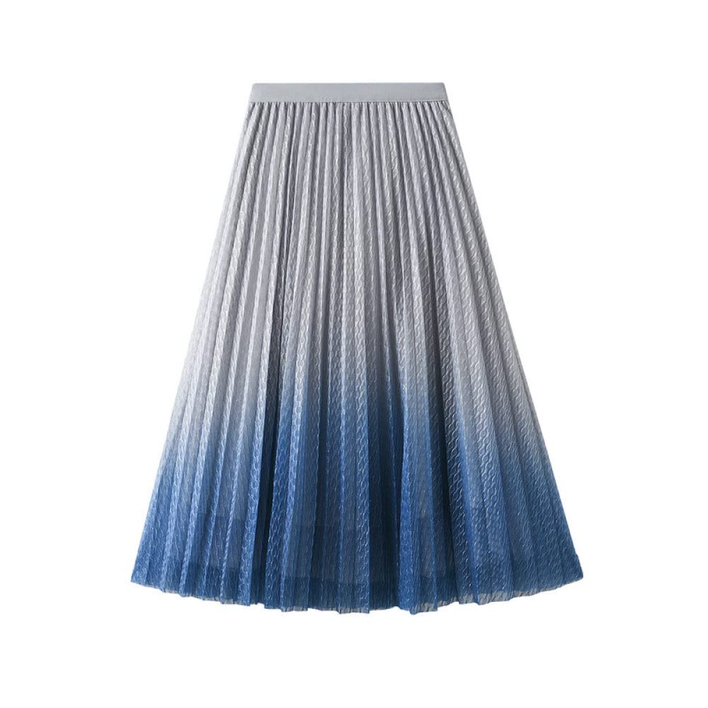 Gonne Da Donna,Gonna Longuette Da Donna Gonna A Pieghe In Tulle Elastico A Vita Alta Sfumata Blu Gonna A Pieghe In Tulle A-Line Altalena Increspato Moda A Strati Semplici Gonne Lunghe Per Ragazze Si