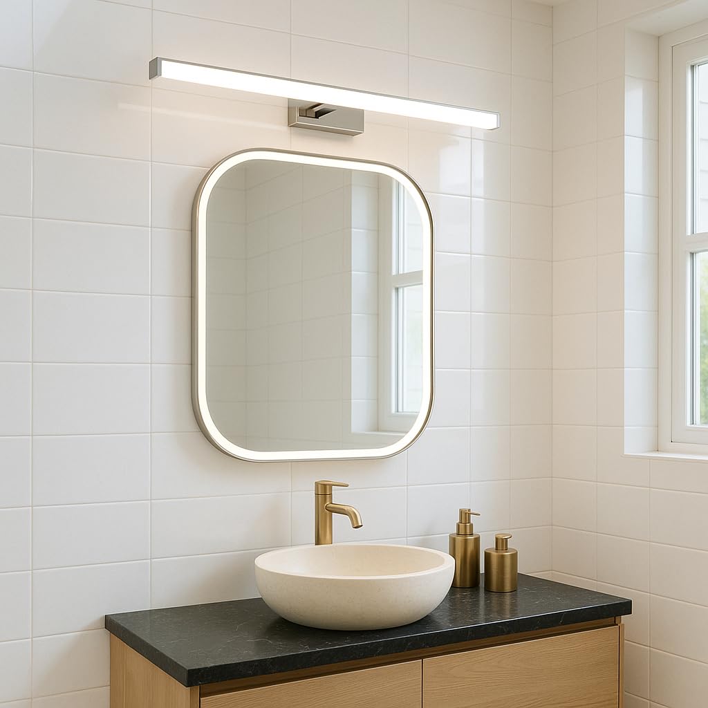 M Ledme - Lámpara de Espejo Baño LED Mirror 9W, 60cm, 900 lumen, Blanco Neutro 4000K, a Prueba de Agua IP44, incluye abrazadera para Espejo y Pared, LM6122
