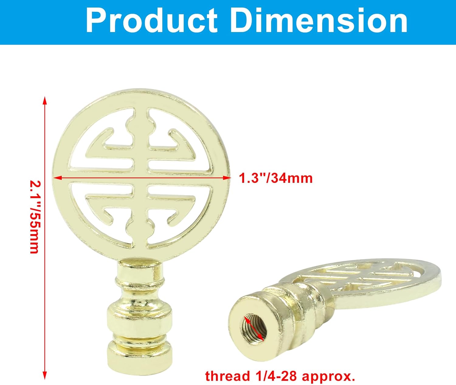 Luomorgo 2 Pcs Lamp Finial, Decorative Finials for Lamp Shades, Gold Lamp Finial Cap Knobs for Table Lamp, Floor Lamp, Desk Lamp Decor (Symbol of Lucky)