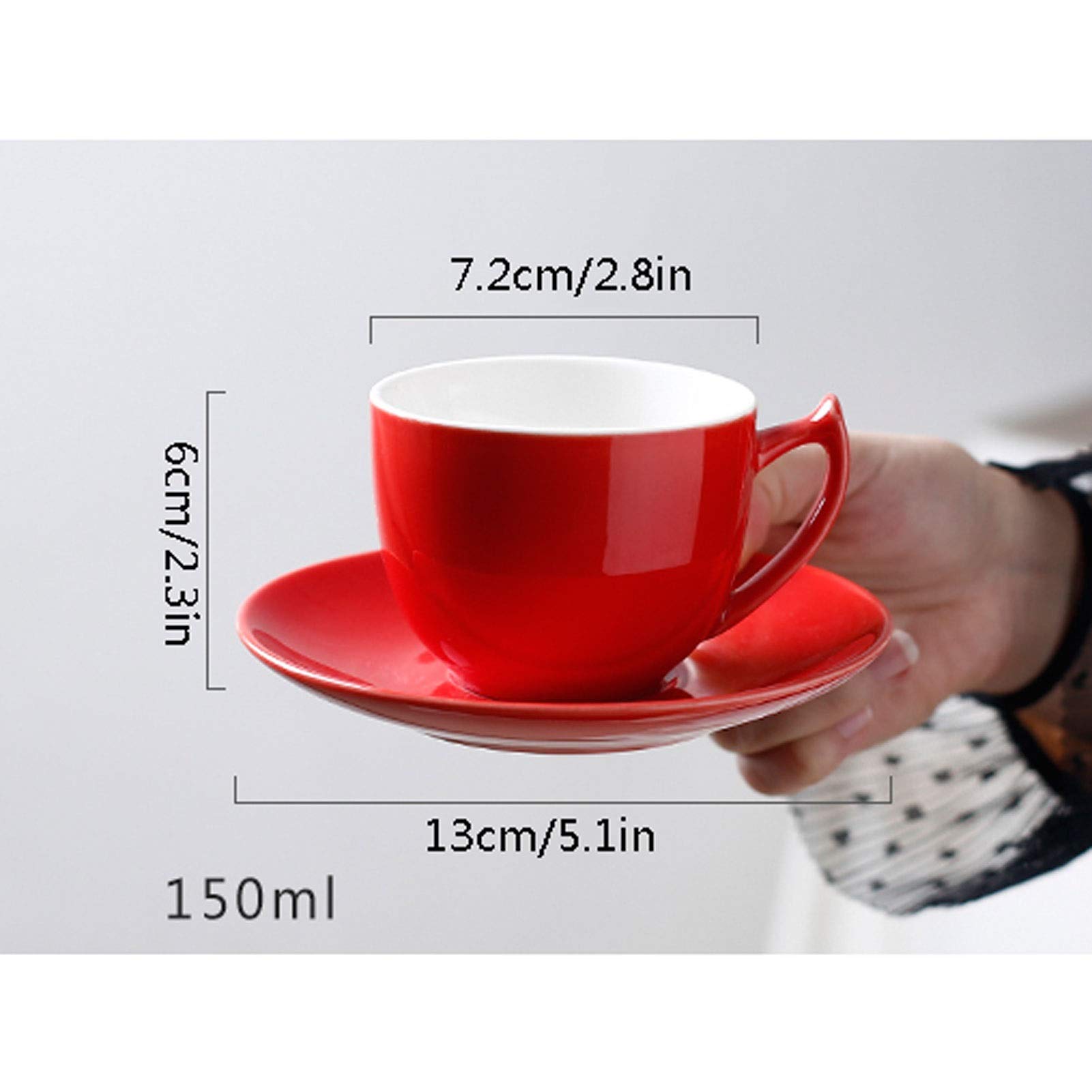HASMI Kaffeetasse Regenbogen-Farbe Keramik-Kaffee-Tee-Geschenk-Set hell farbige Latte-Tasse, Teetasse, Untertasse und Teelöffel (Aufnahme von 6 Personen), mit Stand Teetasse