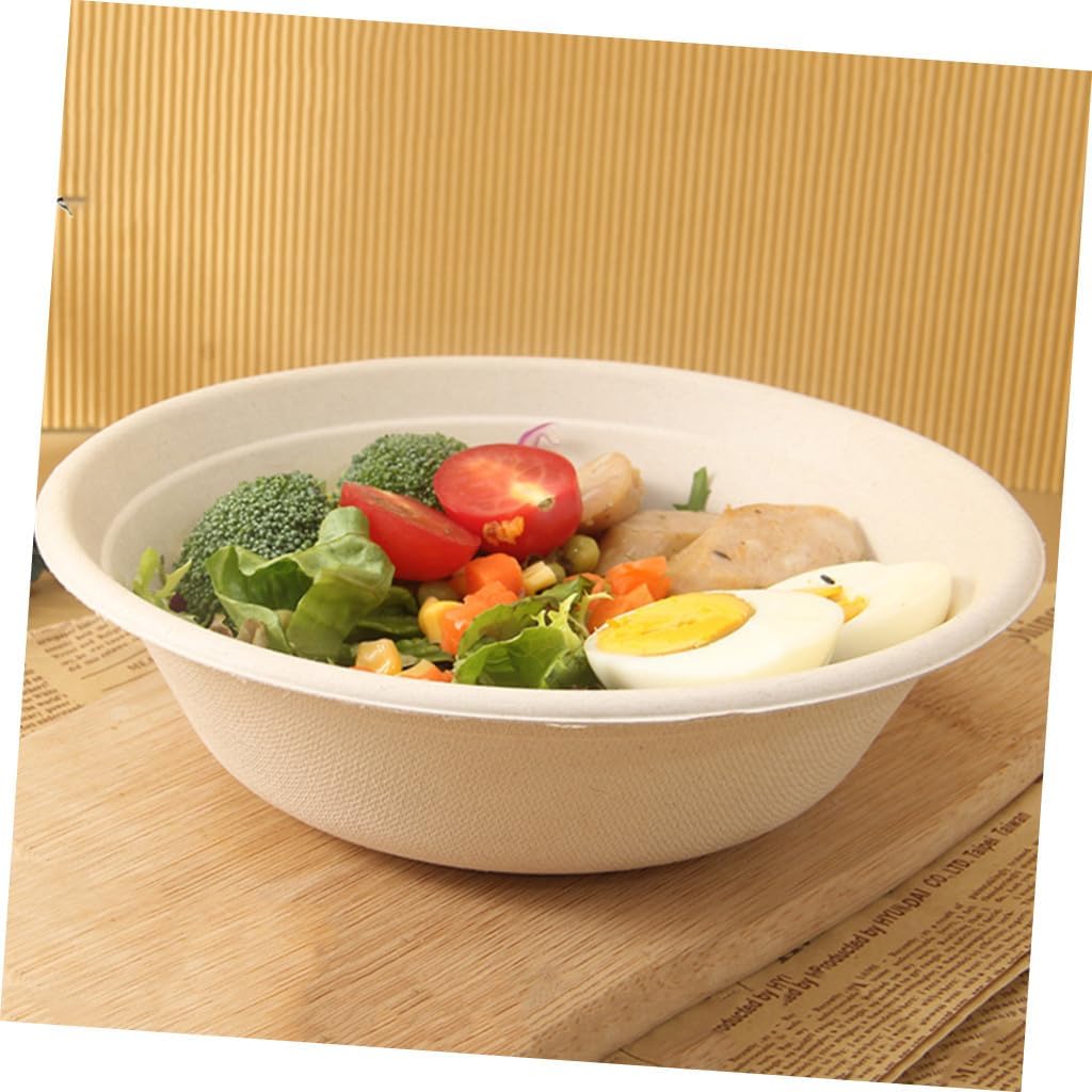 100pcs 350ml Disposable Paper Bowls Biodegradable Pulp Multi-function Noodle and Salad Bowls Portable Camping Food Containers