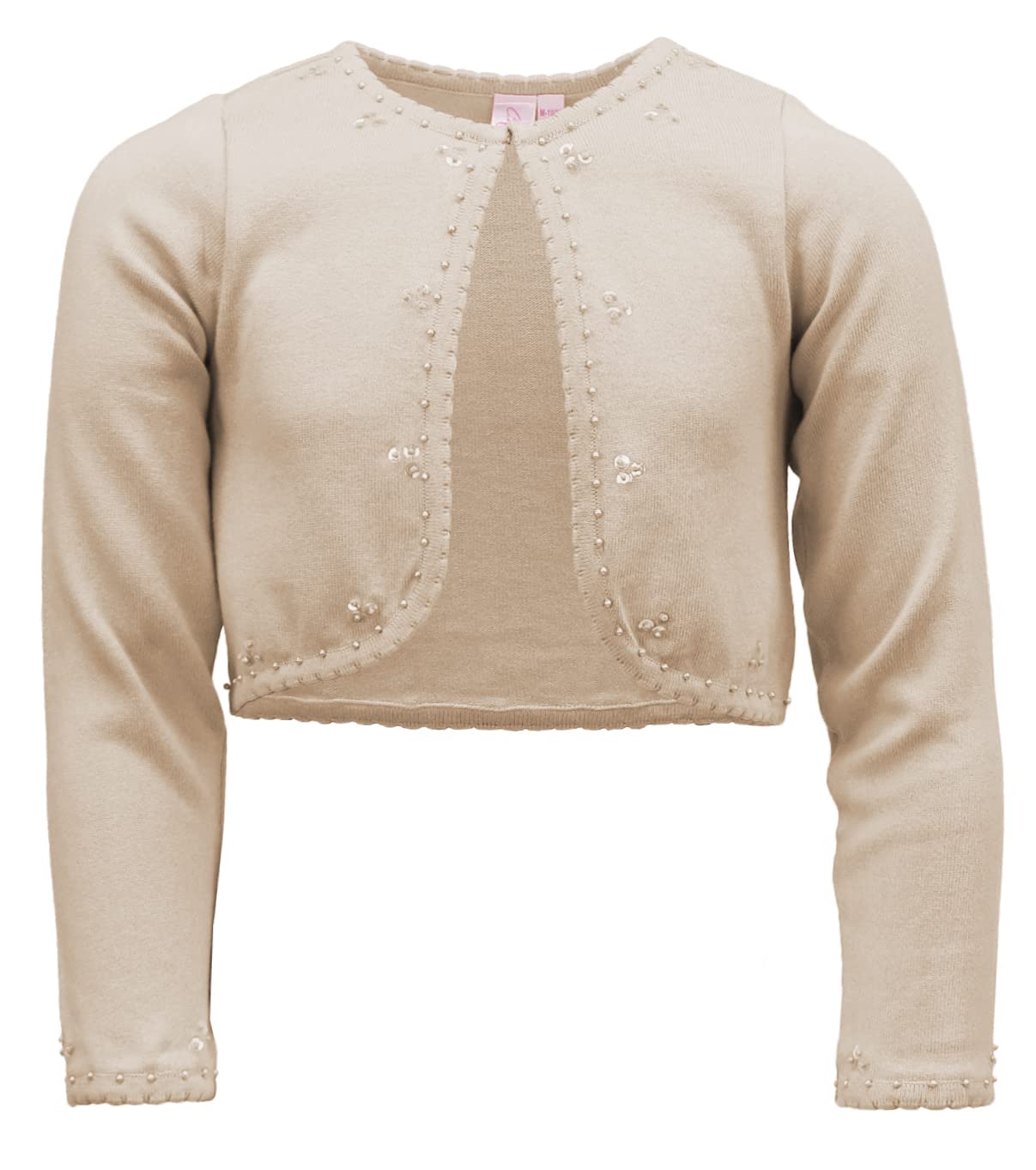 Girls Long Sleeve Beaded Sequin Scallop Trim Cotton Shrug Cardigan