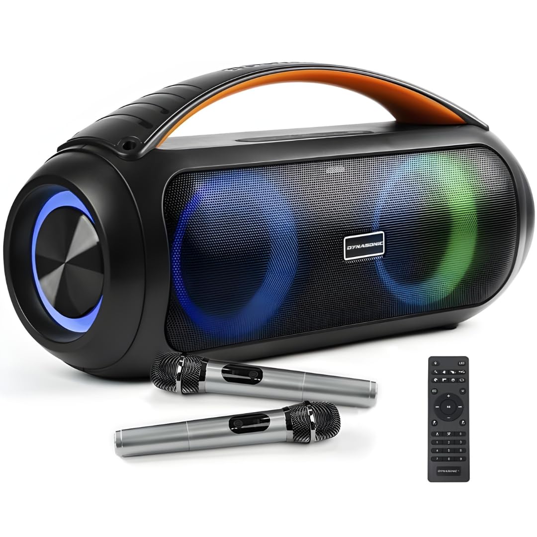 DYNASONIC D93 - Enceinte Bluetooth Portable IPX5 Hautparleur Waterproof. Enceinte d'extérieur sans Fil. Stéréo sans Fil. Lecteur de Son Puissant avec lumières LED intégrées. Micro-SD, USB.