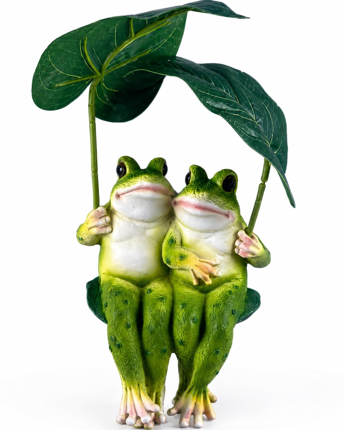kivimico Frog Garden Statue, Resin Frog Figurine with Leaf Umbrella, Cute Frog Decor for Outdoor Garden, Fairy Garden Accessories, Pond Decor, Patio Lawn Ornament, Nature Lover Gift