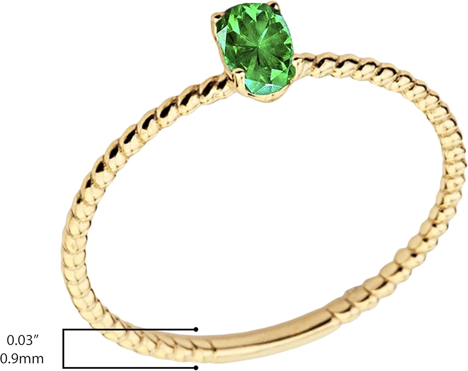 10K Yellow Gold Oval Emerald Twist Band Solitaire Stacking Ring, Size 10-1/4 - Image 3