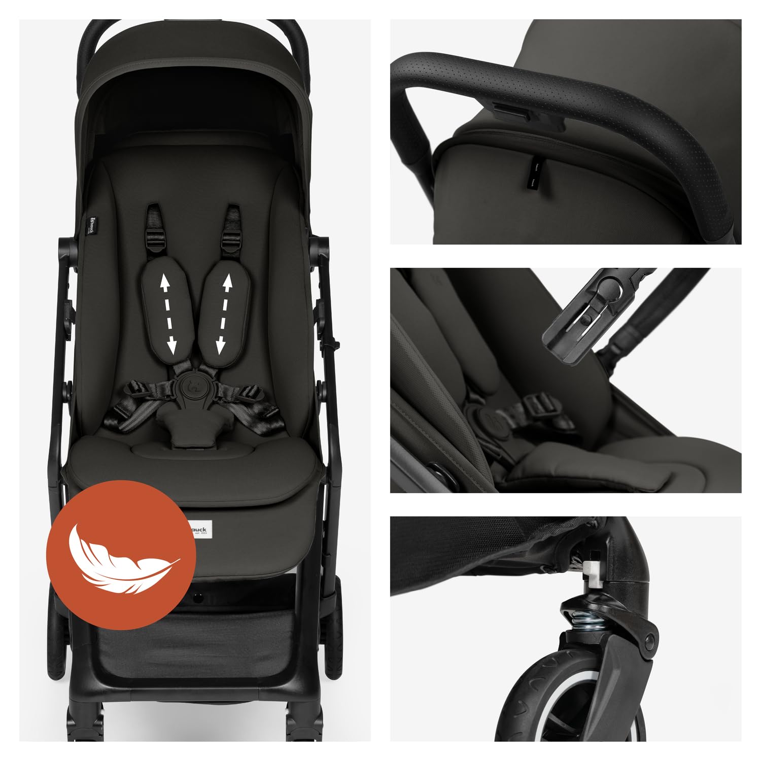 Hauck Fly N Care, Black - Ultra Compact & Light Travel Pushchair (7.5kg) with One Hand Fold, Carry Strap & Bag, Seat Liner, Car Seat Adapter, UPF 50+ Sun Canopy, Fully Reclining from Birth to 22 kg — view 5
