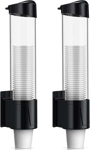 Baderke Dispensador de tazas de 2 piezas, tipo tirador, removedor automático, para máquina de agua de plástico de 5 a 7 onzas, soporte de pared para