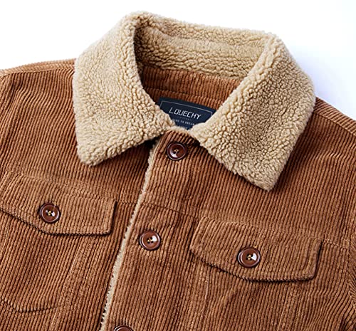 LOUECHY Men's Corduroy Sherpa Lined Trucker Jacket Thickened Warm Winter Coats4