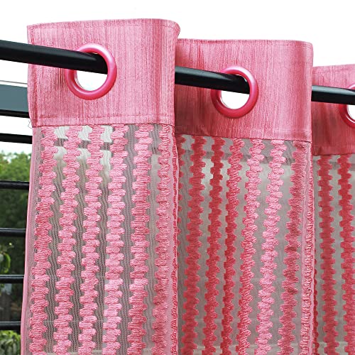 Image of Story@Home Sheer Polyester Linen Look Semi Transparent Voile Grommet Door Curtains (Dark Pink, 46 x 84 Inch Long) - Set of 4 Panels