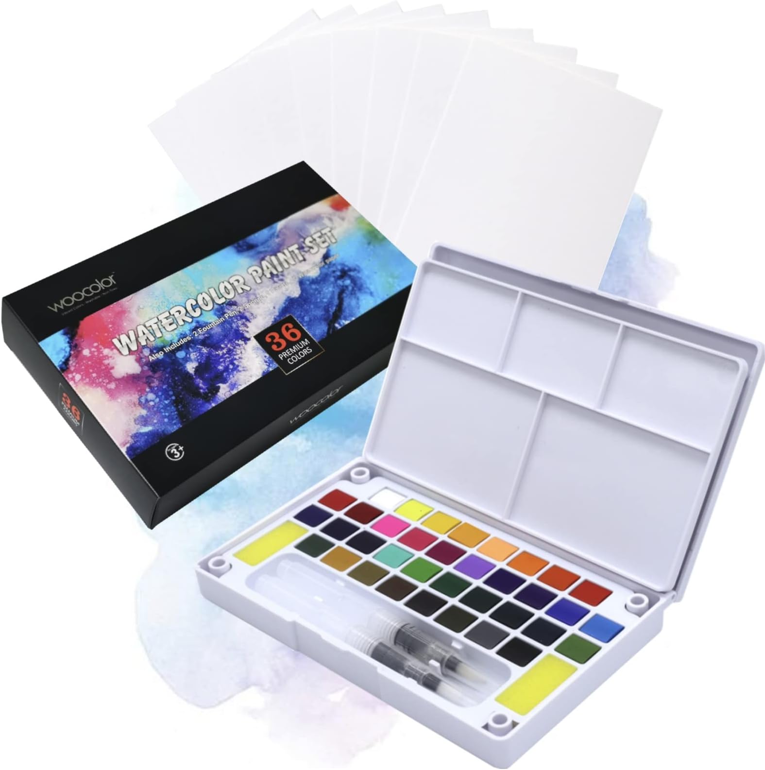 Watercolor Paint Set, 36 Vivid Colors with Brush Pens Palette Sponge Watercolor Paper, Art Supplies for Painting,Holiday Gifts for Beginners Kids Students Hobbyists (36colors),