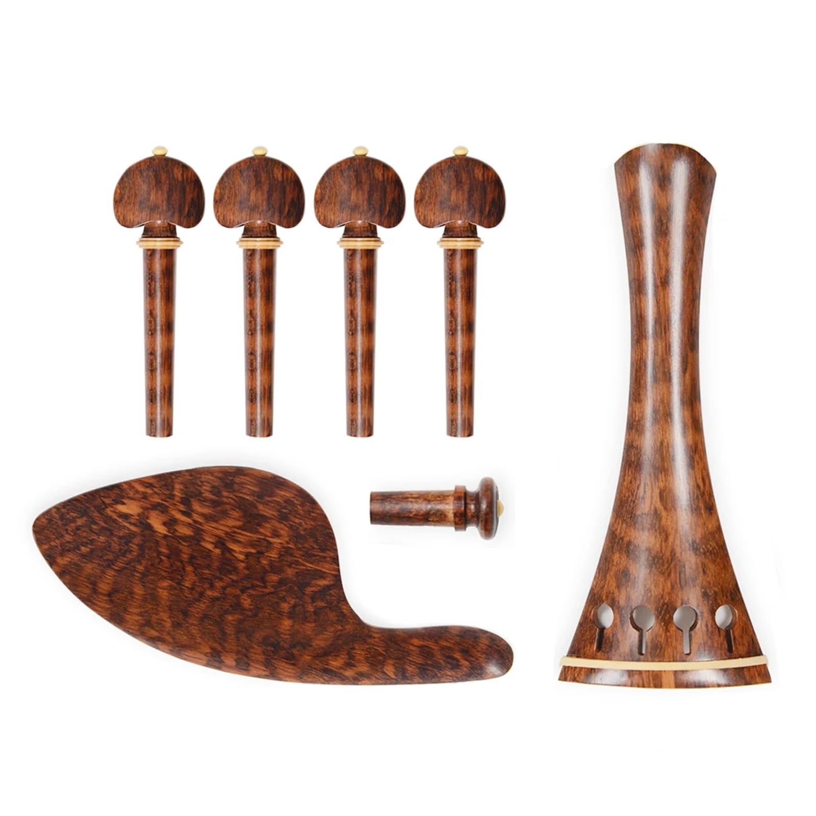 Cheville Violon Accessoires for violon 4/4 en bois d'amourette, pièces de fixation, cordier, chevilles d'accordage, piquets, mentonnière, ensemble de supports de menton(Style 1 SET)