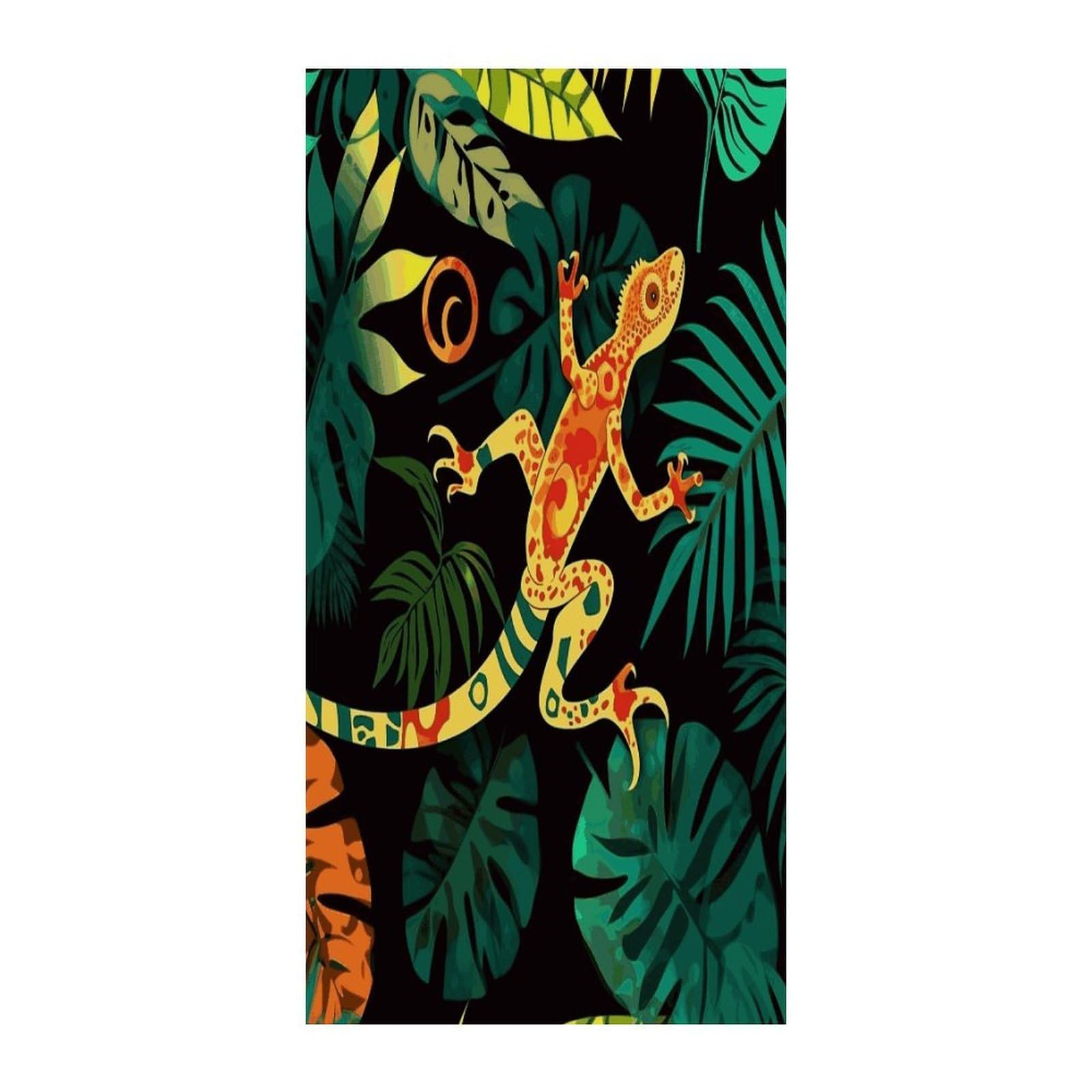 Fekiloot Style Gecko And Tropical Leaves Door Curtain Room Divider Curtains