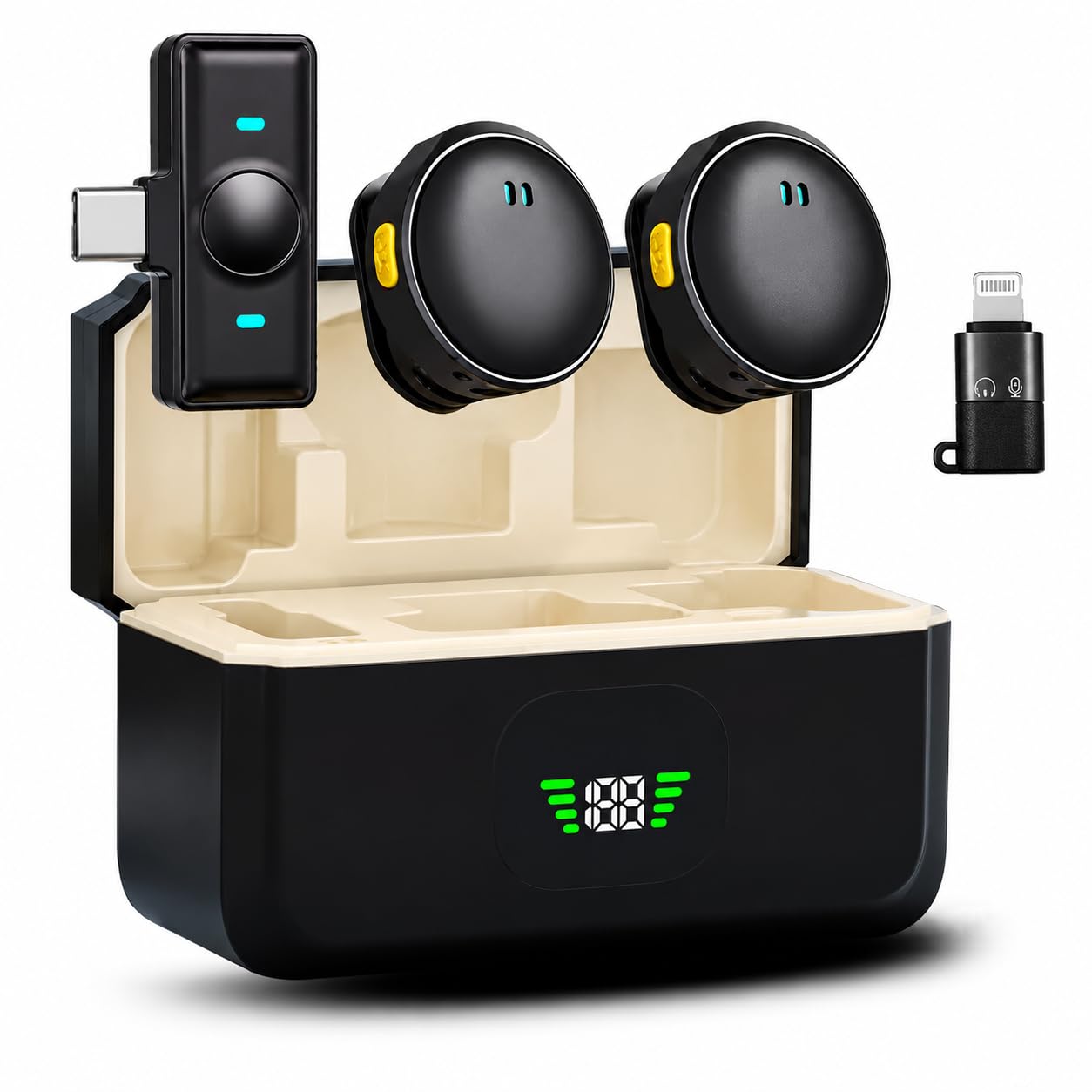mPix Q8 Dual Wireless Portable Lavalier Mic System with LED
