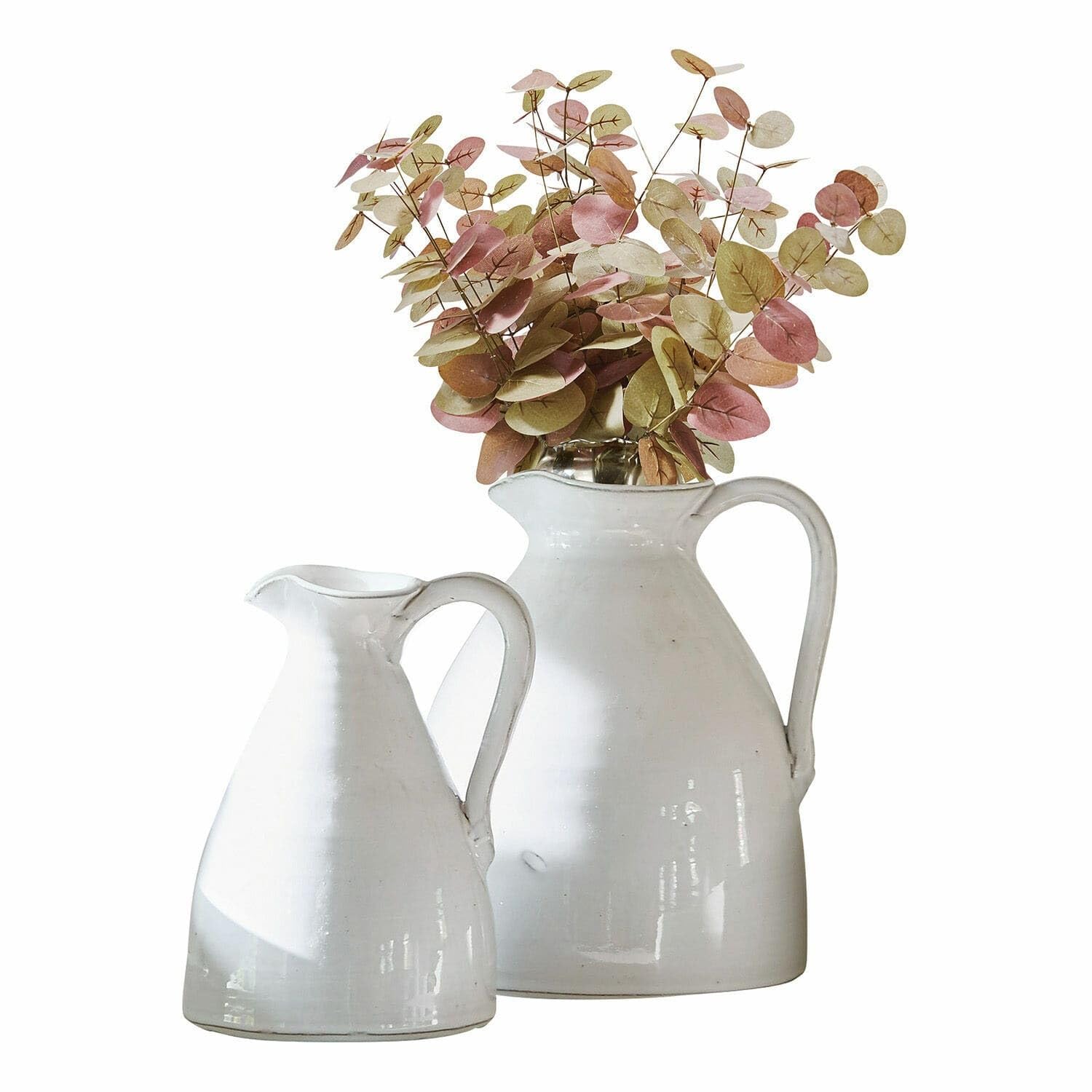 Loberon Vase 2er Set Yarick, weiß | unterschiedliche Größen, handgetöpfert, in Handarbeit lasiert, Blumenvase für Schnittblumen oder Trockenblumen, Terrakotta
