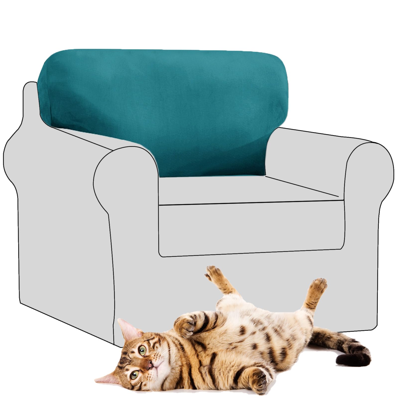 SYLC Stretch Velvet Sofa Backrest Cover, Back Cushion Covers Non-Slip Sofa Cushion Slipcovers for Couch Chesterfield Caravan RV Dinette (Teal,1 pc Rectangle L)